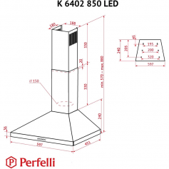 Вытяжка декоративная Perfelli K 6402 WH 850 LED в Запорожье